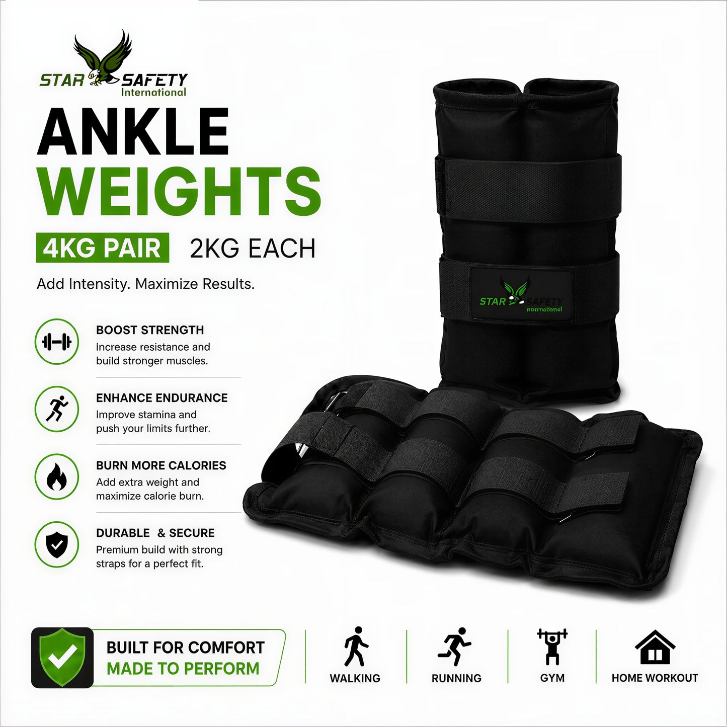 Star Safety APEX 4 — 4kg Premium Exercise & Recovery Ankle Weights