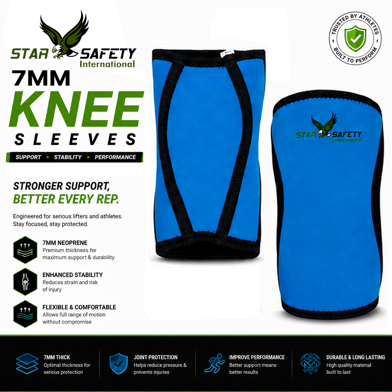 Star Safety Beast — Heavy Duty Knee Sleeves 7mm Neoprene